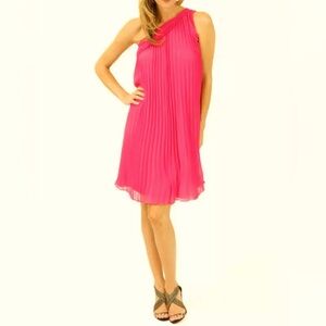 NWT$349 Halston Heritage Pink One Shoulder Pleated Chiffon Dress size 2 XS